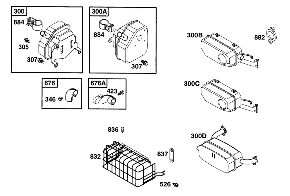 Muffler Grps Diagram and Parts List for 290447-1147-XX  Briggs and Stratton Engine